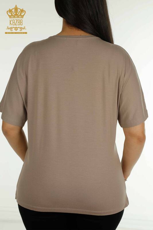 Bluză de damă cu ridicata - brodat floral - nurcă - 79330 | KAZEE