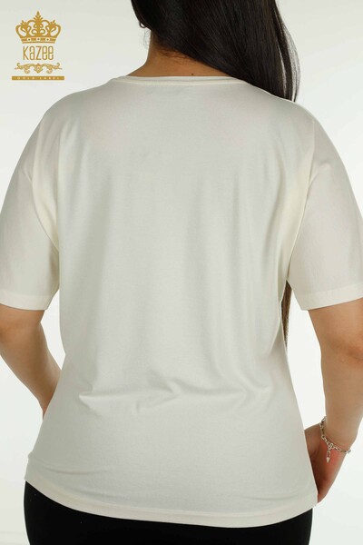 Bluză de damă cu ridicata - floral Brodat - Ecru - 79330 | KAZEE - Thumbnail
