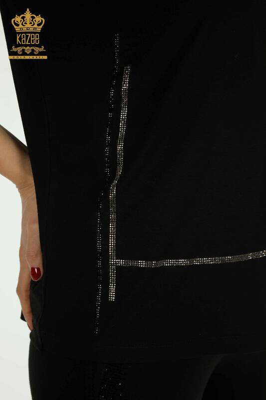 Bluză de damă cu ridicata - Brodat floral - Negru - 79357 | KAZEE