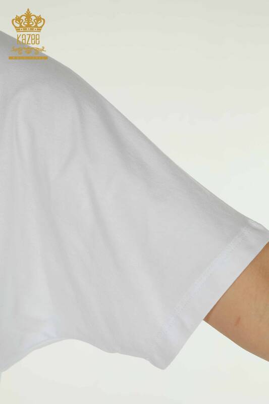 Bluză de damă cu ridicata cu brodat floral alb - 79459 | KAZEE