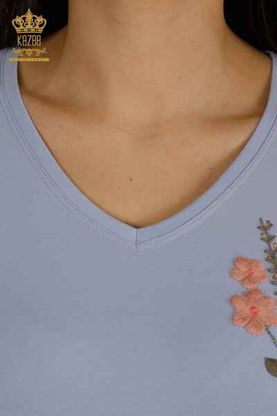 Bluză de damă cu ridicata - Brodat floral - Liliac - 79466 | KAZEE - Thumbnail (2)