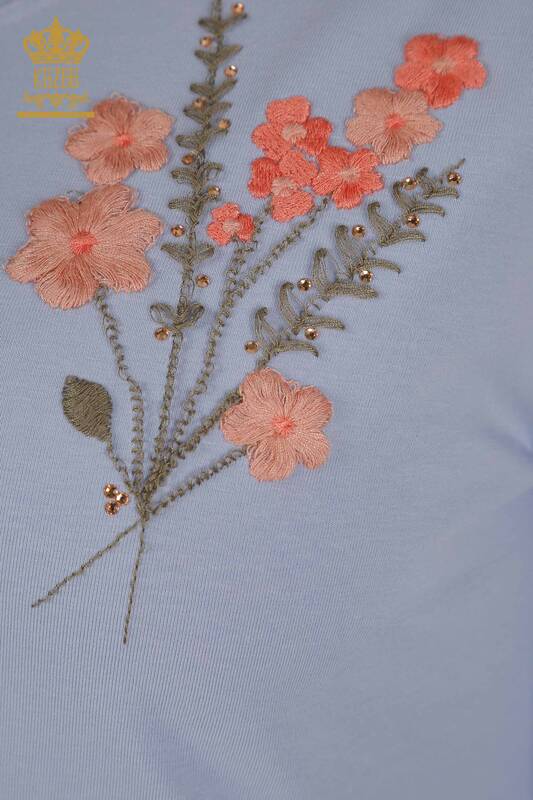 Bluză de damă cu ridicata - Brodat floral - Liliac - 79466 | KAZEE