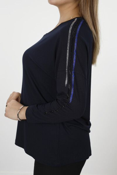 Bluză cu gât rotund pentru femei cu model fluture - 77971 | kazee - Thumbnail