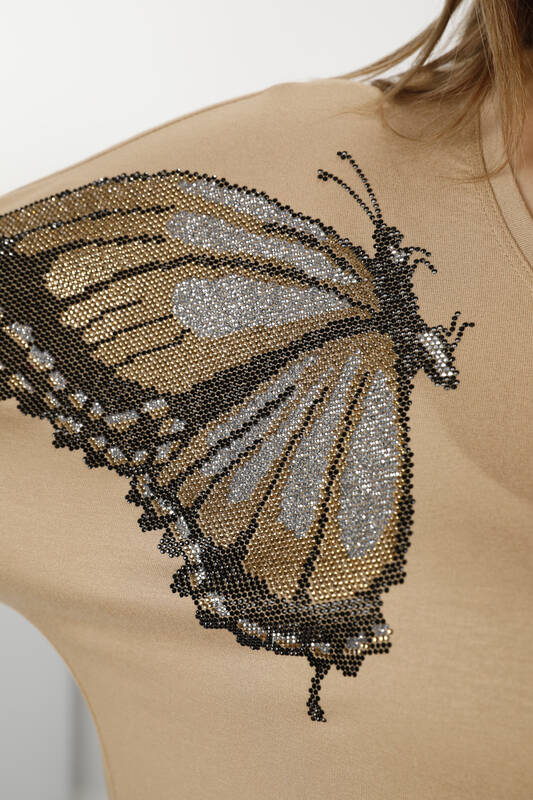 Bluză cu gât rotund pentru femei cu model fluture - 77971 | kazee