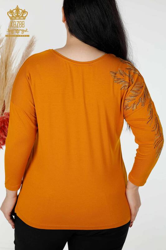 Bluză de damă cu ridicata frunze cu model bronz - 77970 | KAZEE