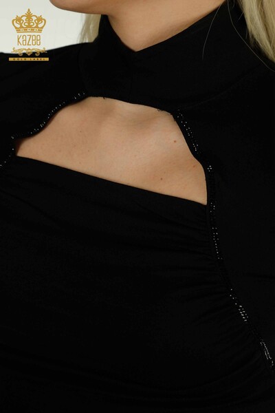 Bluză de damă cu ridicata cu guler înalt Negru - 79313 | KAZEE - Thumbnail