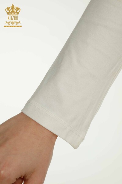 Bluză de damă cu ridicata - Guler înalt - Ecru - 79313 | KAZEE - Thumbnail