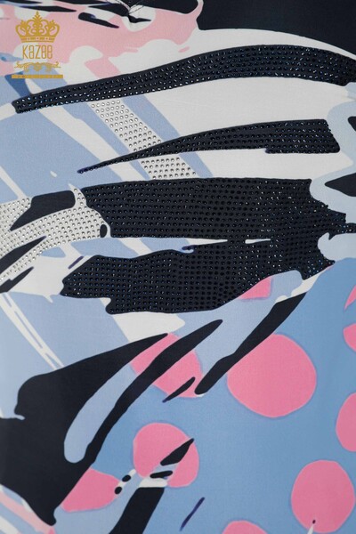 Bluză de damă cu ridicata cu imprimeu digital Albastru - 77899 | KAZEE - Thumbnail