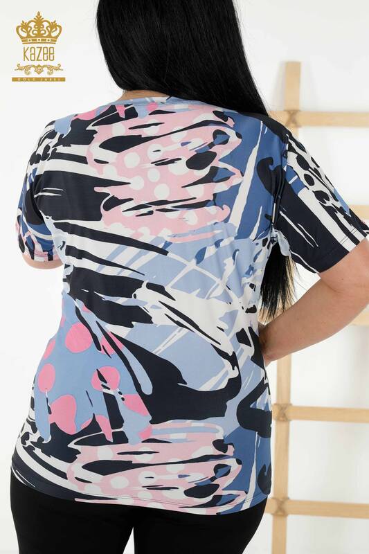 Bluză de damă cu ridicata cu imprimeu digital Albastru - 77899 | KAZEE