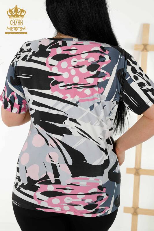 Bluză de damă cu ridicata cu imprimeu digital gri - 77899 | KAZEE