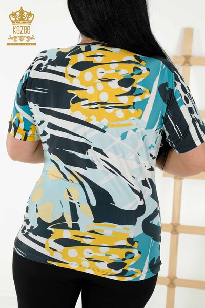 Bluză de damă cu ridicata imprimeu digital Mint - 77899 | KAZEE - Thumbnail