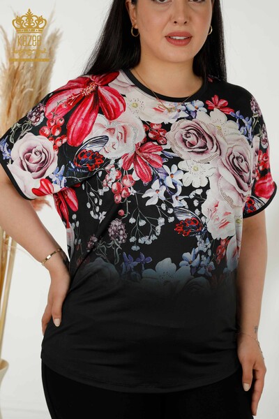 Bluză de damă cu ridicata cu imprimeu digital cu model - 79202 | KAZEE - Thumbnail