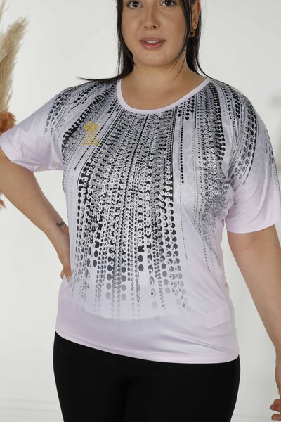 Bluză cu ridicata pentru femei cu imprimare digitală roz - 77804 | KAZEE - Thumbnail
