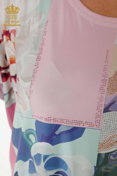 Bluză de damă cu ridicata imprimeu digital roz - 77895 | KAZEE - Thumbnail