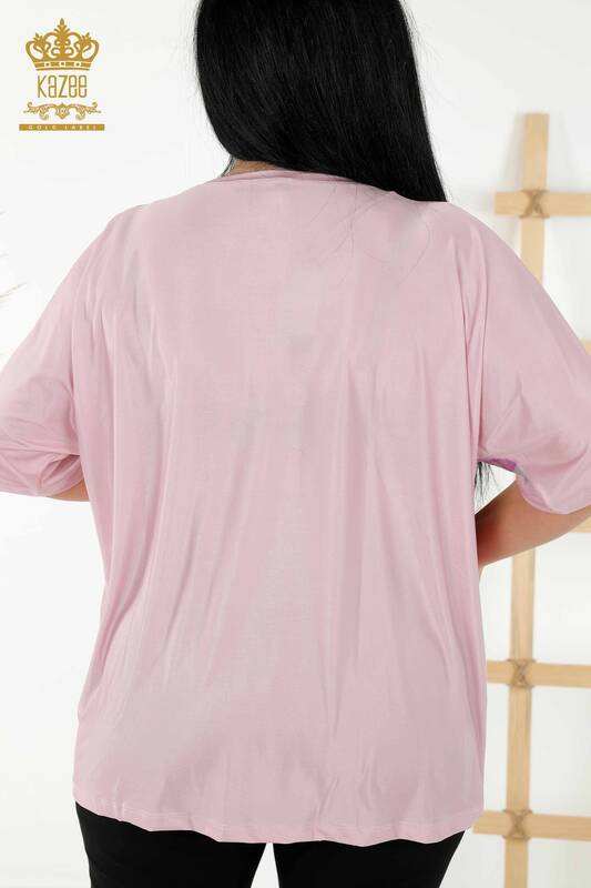 Bluză de damă cu ridicata imprimeu digital roz - 77895 | KAZEE