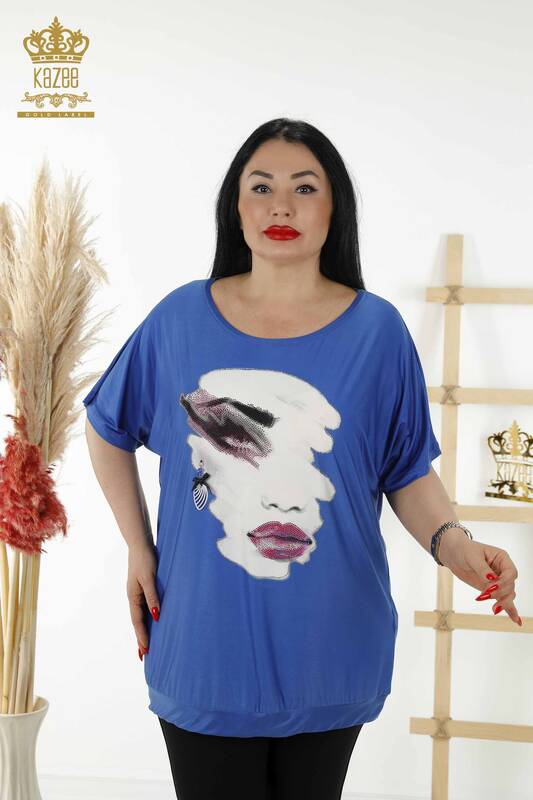 Bluză cu ridicata pentru femei cu imprimeu digital Saks - 77755 | KAZEE