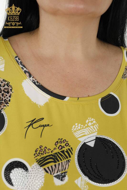 Bluză cu ridicata pentru femei cu imprimeu digital verde - 12061 | KAZEE