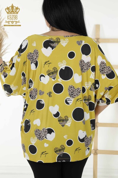 Bluză cu ridicata pentru femei cu imprimeu digital verde - 12061 | KAZEE - Thumbnail