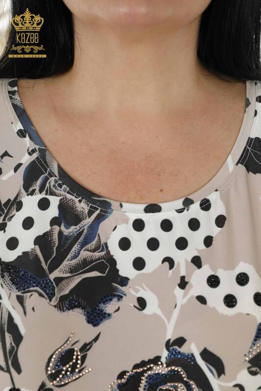 Bluză de damă cu ridicata imprimeu digital nurcă - 12056 | KAZEE