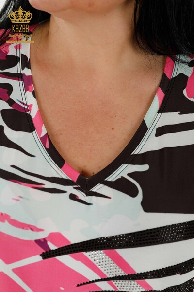 Bluză de damă cu ridicata cu imprimeu digital fucsia - 77899 | KAZEE - Thumbnail