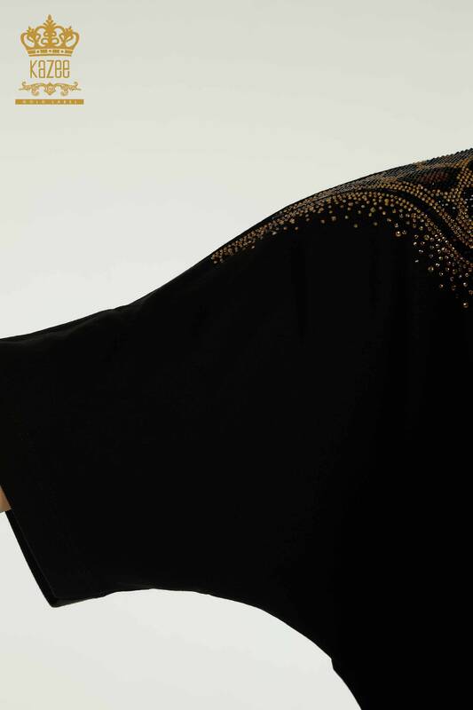 Bluză de damă cu ridicata - Leopard brodat - Negru - 79367 | KAZEE