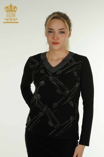 Bluză de damă cu ridicata - Mânecă lungă - neagră - 79374 | KAZEE - Thumbnail