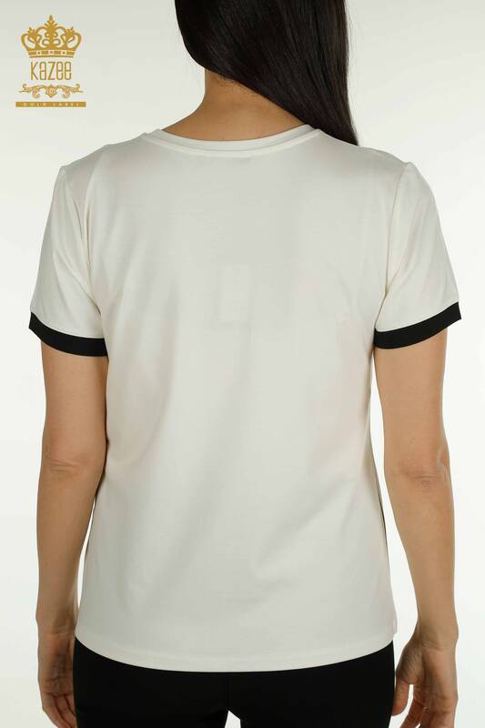 Bluză de damă cu ridicata - Multicolore - Ecru-Bej - 79498 | KAZEE