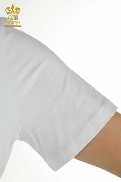 Bluză de damă cu ridicata - Brodat cu piatră - Alb - 79863 | KAZEE - Thumbnail