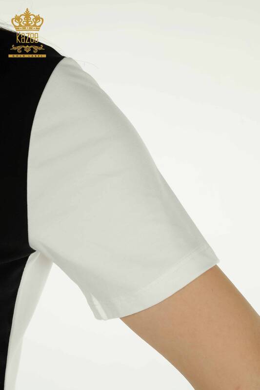Bluză de damă cu ridicata - Brodat cu piatră - Ecru-Bej - 79529 | KAZEE