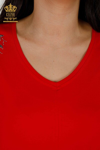 Bluză de damă cu ridicata Roșu cu model trandafir - 79095 | KAZEE - Thumbnail
