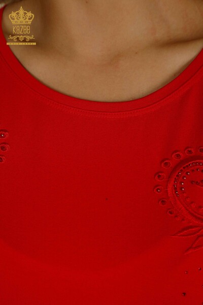 Bluză de damă cu ridicata roșu cu modele florale - 79093 | KAZEE - Thumbnail