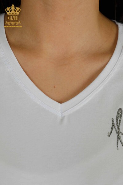 Bluză de damă cu ridicata - brodat trandafir - alb - 79867 | KAZEE - Thumbnail