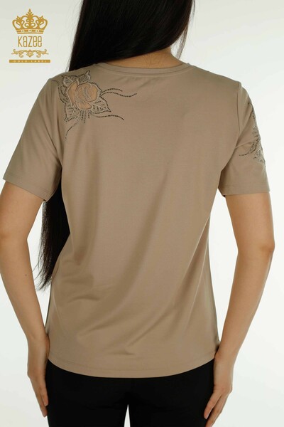 Bluză de damă cu ridicata - Trandafir brodat - bej - 79541 | KAZEE - Thumbnail