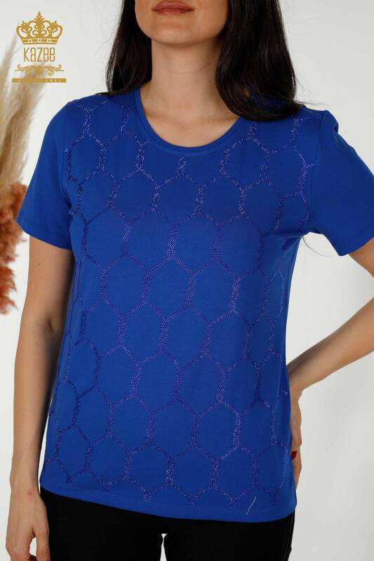 Bluză cu mânecă scurtă cu model pentru femei cu ridicata - 79304 | KAZEE