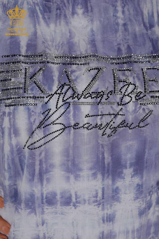 Bluză de damă cu ridicata text cu model Indigo - 79173 | KAZEE