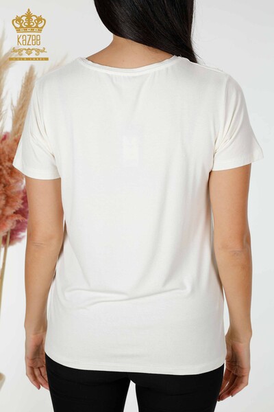 Bluză de damă cu ridicata din tul cu detalii Ecru - 78927 | KAZEE - Thumbnail