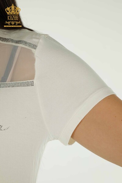 Bluză de damă cu ridicata din tul cu detalii Ecru - 78996 | KAZEE - Thumbnail