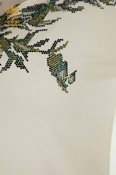 Bluză de damă cu ridicata din tul cu detalii Ecru - 79106 | KAZEE - Thumbnail