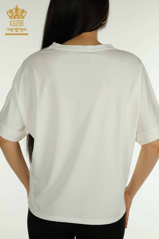 Bluză de damă cu ridicata - Tulle Detaliat - Ecru - 79500 | KAZEE