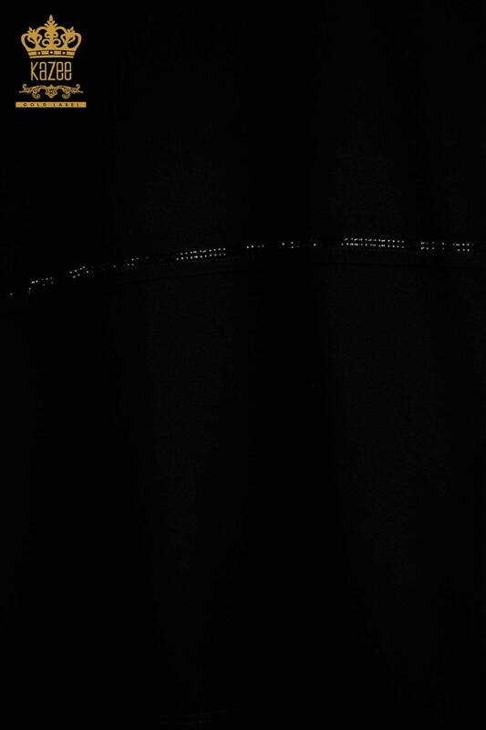 Bluză de damă cu ridicata cu detaliu din tul Negru - 79051 | KAZEE