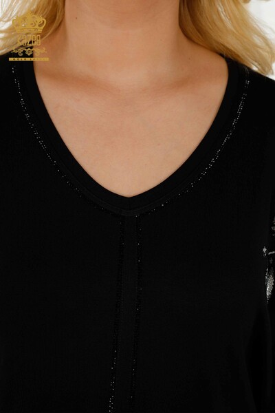 Bluză de damă cu ridicata cu detaliu din tul Negru - 79096 | KAZEE - Thumbnail