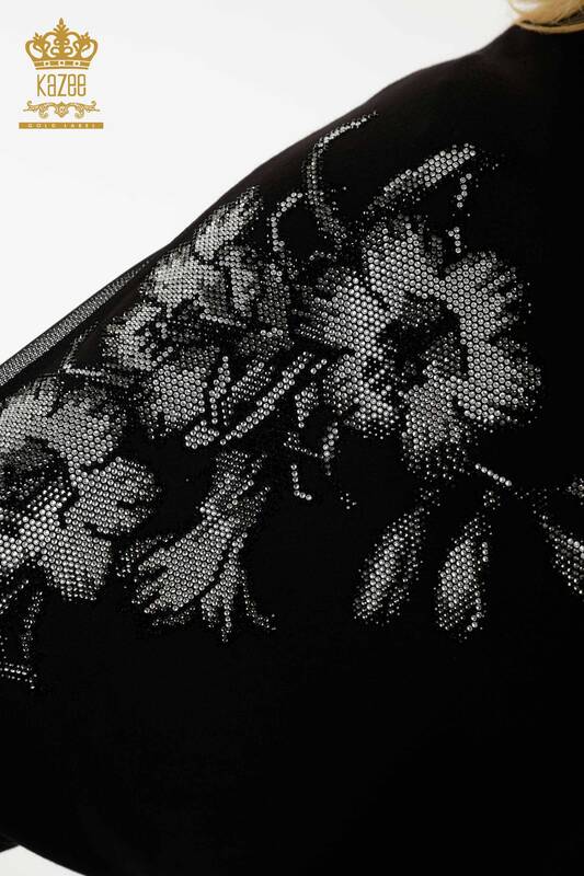 Bluză de damă cu ridicata cu detaliu din tul Negru - 79096 | KAZEE