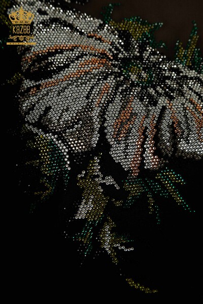 Bluză de damă cu ridicata cu detaliu din tul Negru - 79106 | KAZEE - Thumbnail