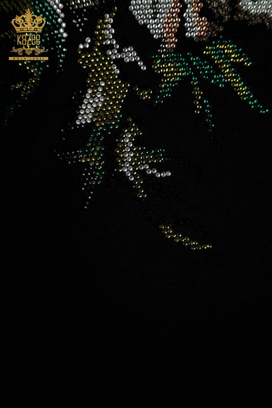 Bluză de damă cu ridicata cu detaliu din tul Negru - 79106 | KAZEE