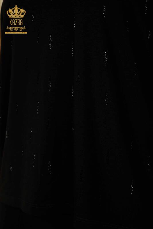 Bluză de damă cu ridicata cu detaliu din tul Negru - 79136 | KAZEE