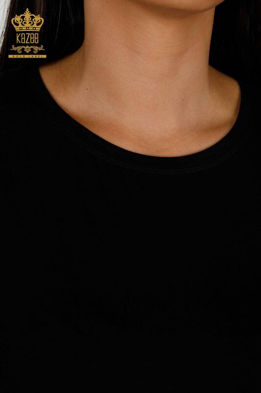 Bluză de damă cu ridicata cu detaliu din tul Negru - 79390 | KAZEE