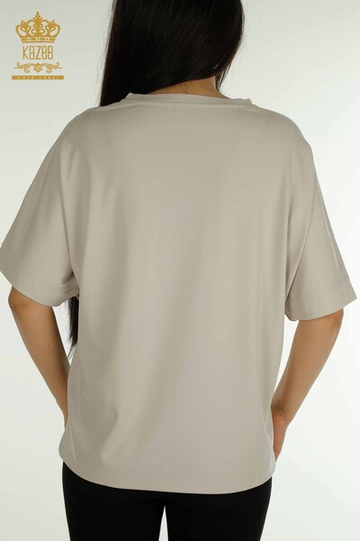 Bluză de damă cu ridicata - Tulle Detaliat - Piatră - 79500 | KAZEE - Thumbnail
