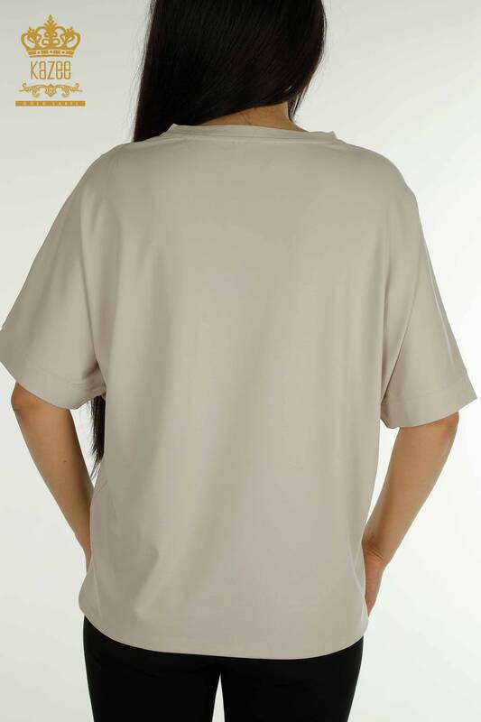 Bluză de damă cu ridicata - Tulle Detaliat - Piatră - 79500 | KAZEE