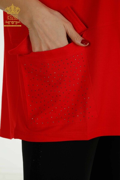 Bluză de damă cu ridicata cu detaliu din tul roșu - 79298 | KAZEE - Thumbnail