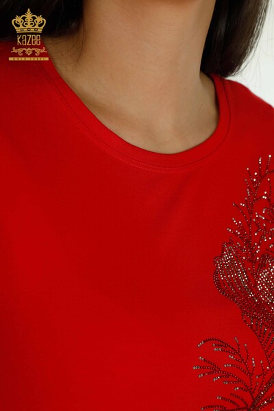 Bluză de damă cu ridicata cu detaliu din tul roșu - 79298 | KAZEE - Thumbnail